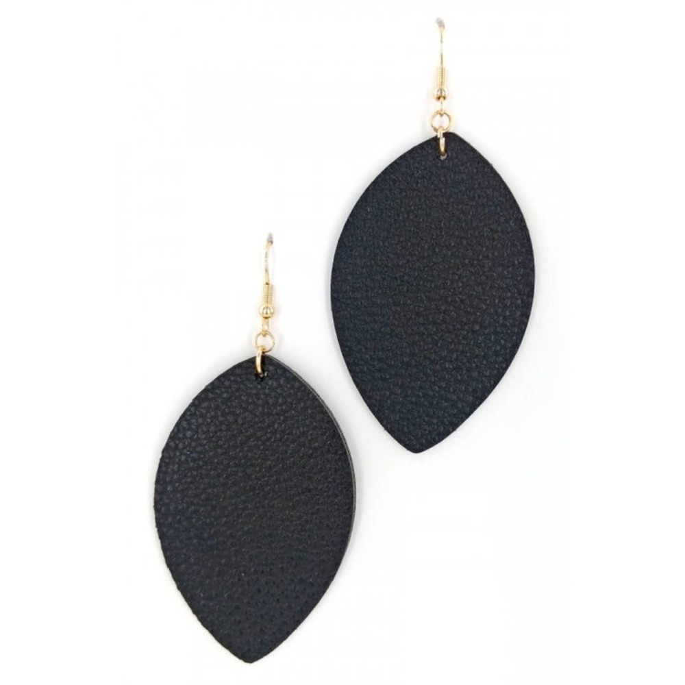 Black Faux Leather Leaf Earrings